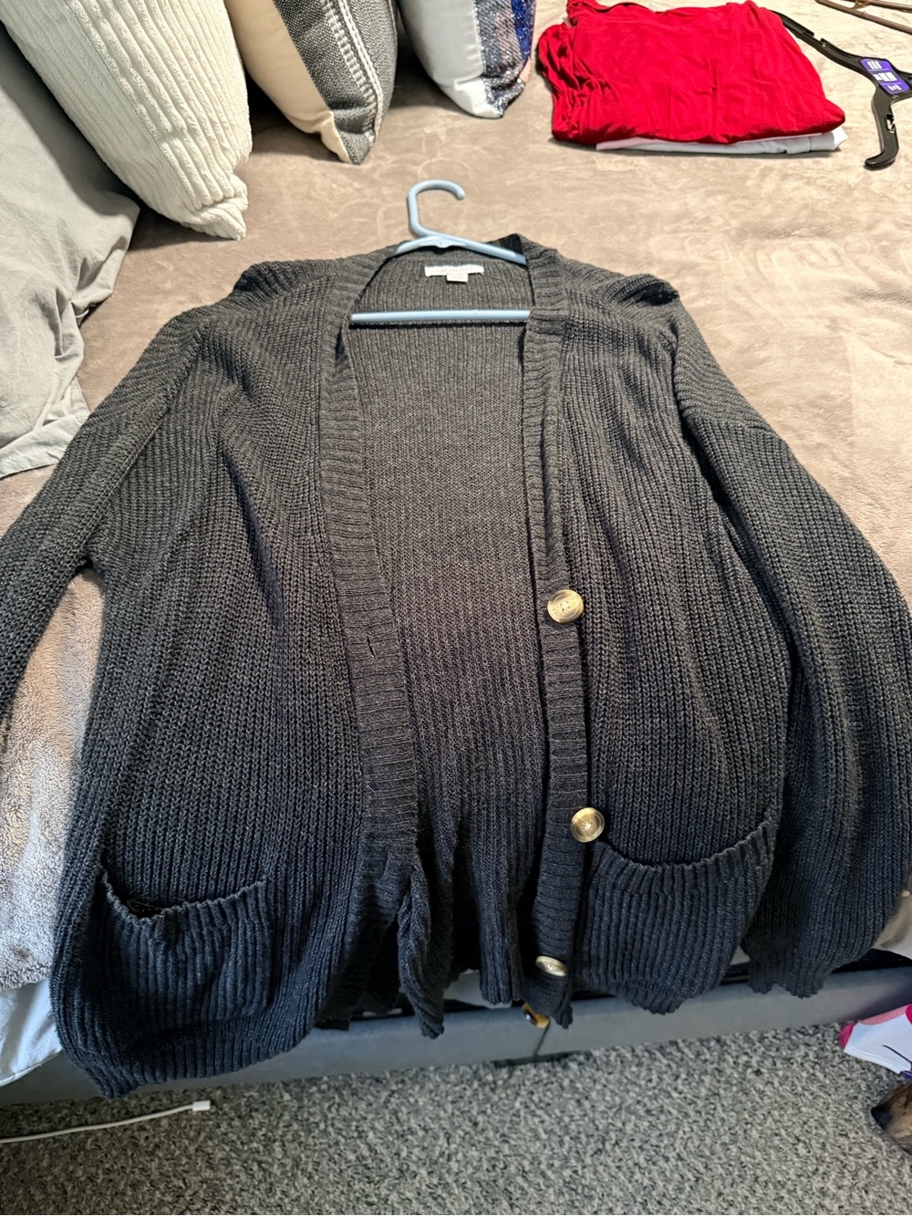 American Eagle Outfitters Black Knit Button-Front Cardigan